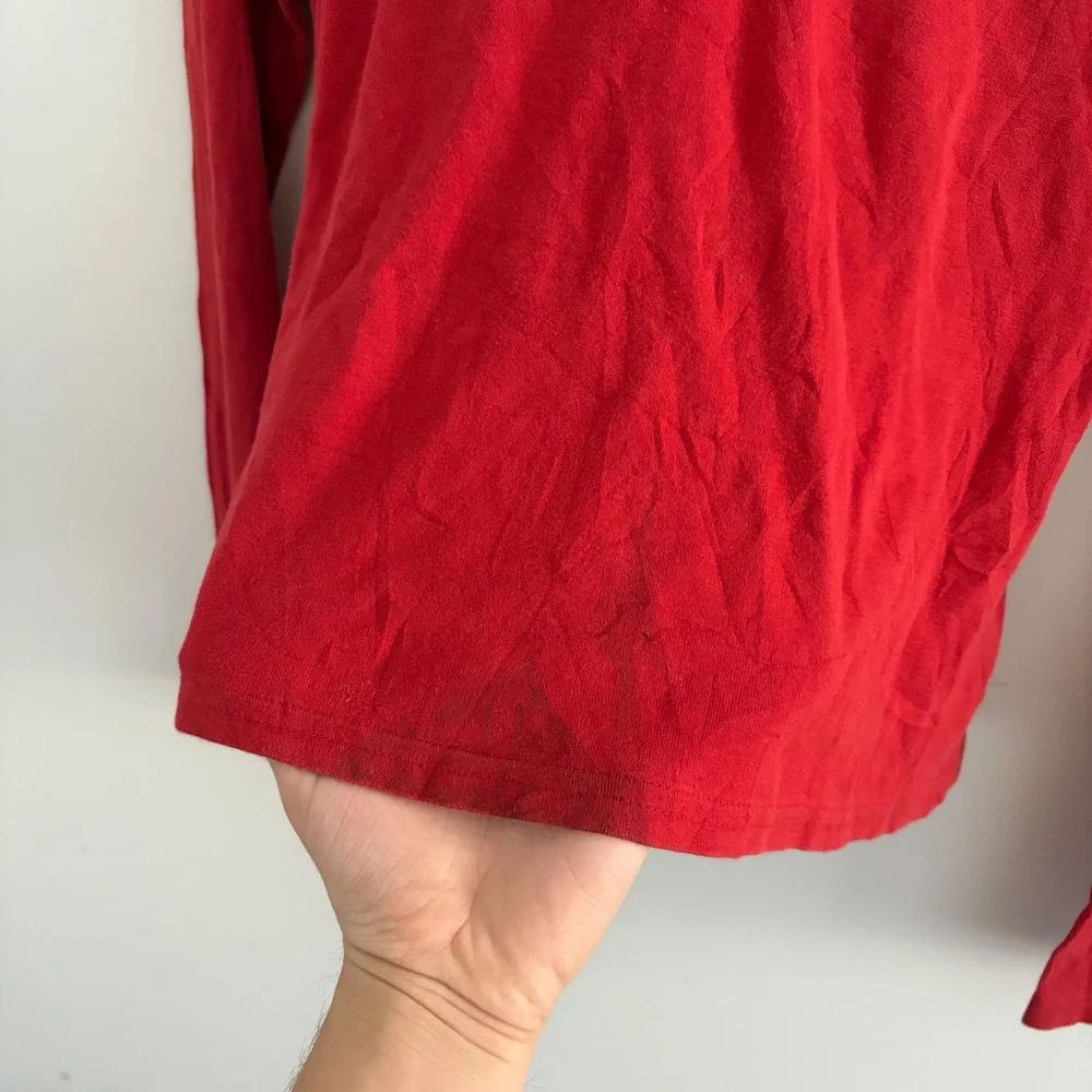 Nike Vintage Red Long Sleeve V-Neck Swoosh T-Shirt Womens Medium